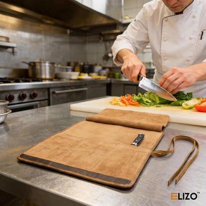 Leather Knife Roll Bag Professional Chef Knife Case, Durable Knife Sheath Holder, Cooks & Culinary Tools Carrying Storage, Portable Knife Wrap - 4 Slots7
