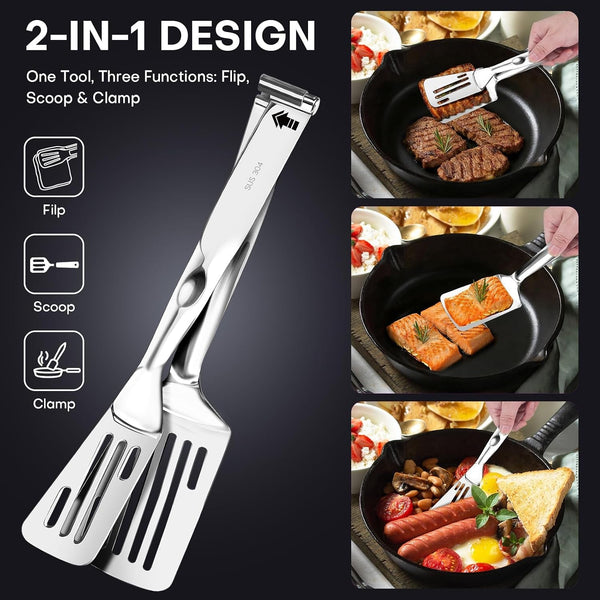 2-In-1 Spatula Tongs, 11.8 In, 304 Stainless Steel, for 12 in Pans3
