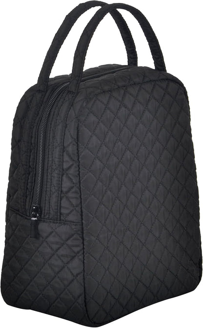 Large Quilted Fabric Cotton Reusable Inusulated Lunch Tote Bag Cooler Snack Bag Women Pretty Thermal Lunch Box Storage Gift Bag for Work & Outdoor (Black)1