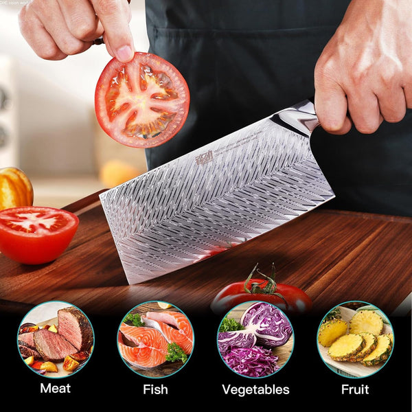 Nebula Series Cleaver Knife, Multipurpose Chinese Chef Knife, 10Cr15Comov Damascus Steel Blade, Resin and Figured Sycamore Handle, Full Tang, 7 Inch, Blue, for Meat, Vegetable Shredding5
