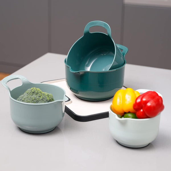 4 Pack Nesting Mixing Bowl with Pour Spout and Handle, BPA Free Microwave & Dishwasher Safe(Green, 4 Pack with Handle)6