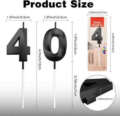 Black 40Th Birthday Candles, Number 40 Candles, Happy Birthday Candle for Cake, 3D Designed Number Cake Toppers Decorations for 40Th 40 Year Old Women Men Wedding Anniversary Parties Celebrations2