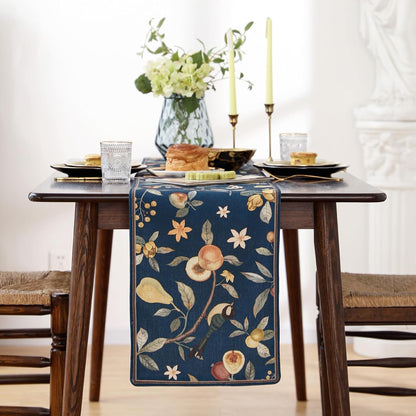 Designer Vintage Linen Table Runner,71"X12"-Deweya Blue2