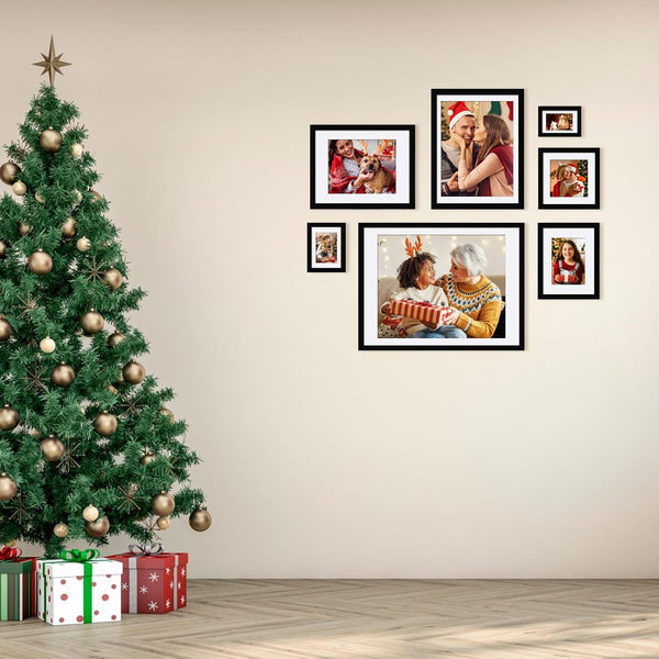 8X8 Picture Frames 4 Pcs,Solid Wood Frame Fits 4X4/6X6 with Mat or 8X8 without Photo Frame Covered by Plexiglass,For Wall Hanging and Tabletop,Wooden Square Picture Frame,Black7