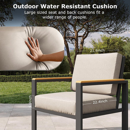 4-Piece Patio Furniture Set with Wood-Like Arms-Taupe2
