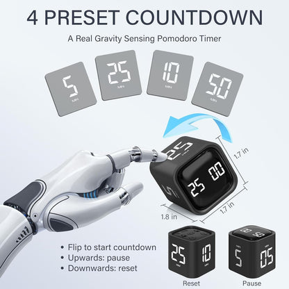 Rotating Pomodoro Timer 5/25/10/50, Desk Productivity Flip Timer, ADHD Tool | Countdown/Stopwatch Cube Timer, Vibration/High/Low Volume/Custom Modes, for Work Study, Back to School, Kitchen2