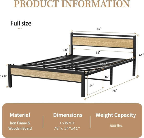 Easy Install 16 Inch Full Size Bed Frame with Headboard&Footboard2