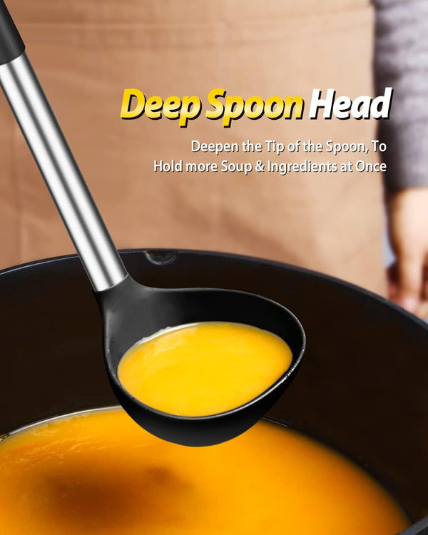 Silicone Pasta Fork and Soup Ladle Spoon Set, 2 Pack, Black4