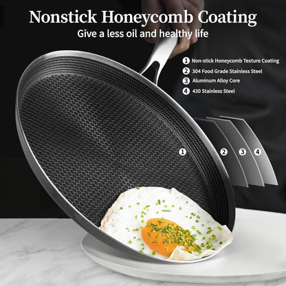 11 Inch Nonstick Crepe Pan, Stainless Steel Pancake Pan-Silver | Honeycomb Coating, Pfoa-Free.Compatible with All Stoves,Stay-Cool Handles.Oven Safe&Dishwasher Safe2