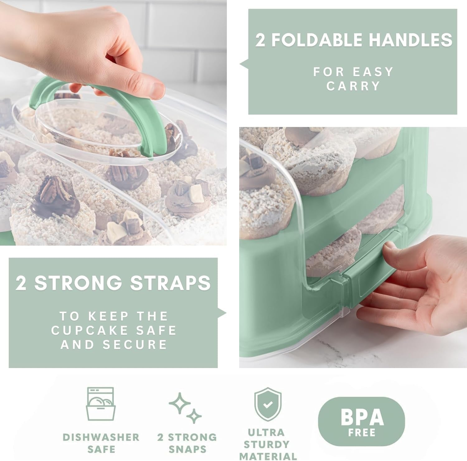 extra-tall-dome-24-cupcake-carrier-green-cupcake-holder-carries-24-cupcake-storage-container-muffin-traveler-two-tier-stand-reusable-cupcake-box