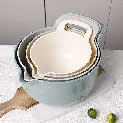 Mixing Bowls - 4 Piece Nesting Plastic Mixing Bowl Set with Pour Spouts and Handles - Non Slip Bottom and Measurement Markings (Light Green)5