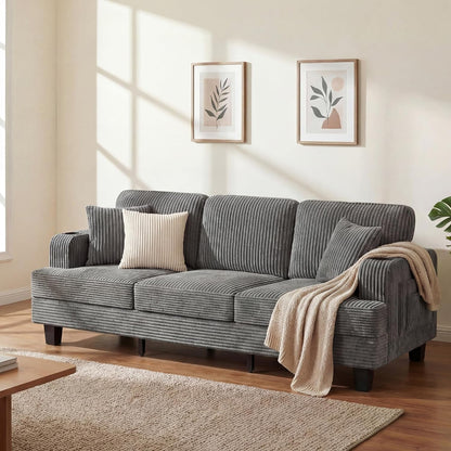 83" Modern Couch with Side Storage Pockets and Cup Holders1