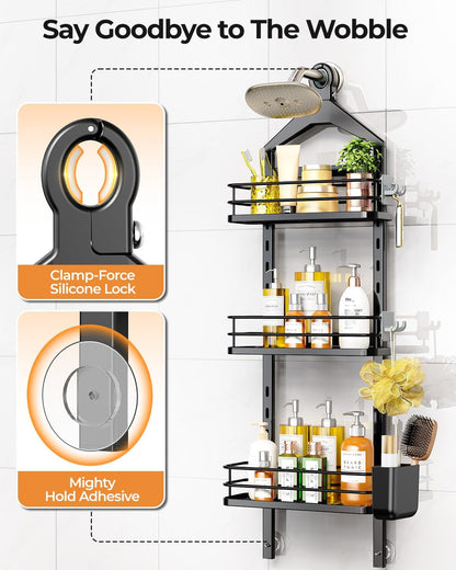 3 Tier Adjustable Shower Caddy Hanging over Head Anti-Swing Black5