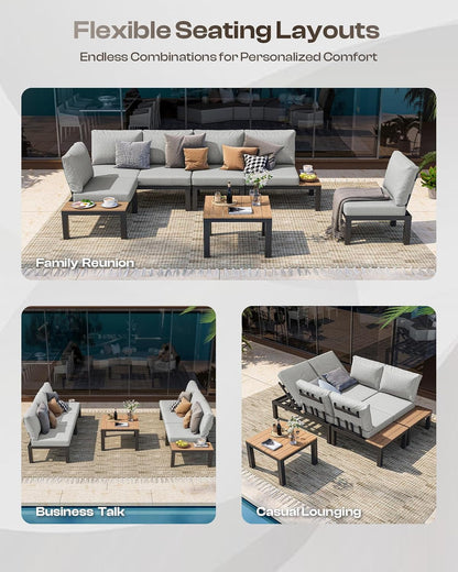 Aluminum Modular Outdoor Patio Furniture Set, L-Shaped Lounge Sectional3