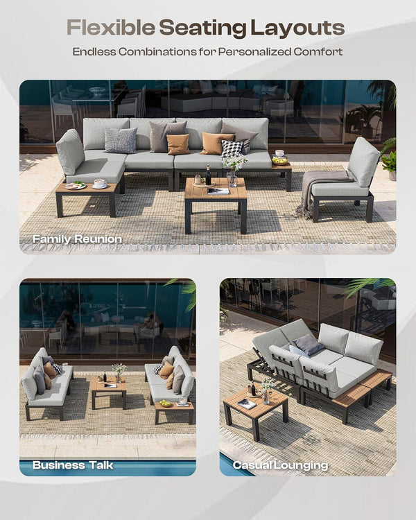 Aluminum Modular Outdoor Patio Furniture Set, Lounge Sectional with Table3