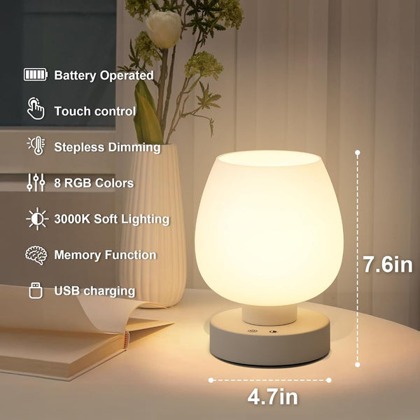 Cordless Touch Bedside Table Lamp, Small Rechargeable Battery RGB Light7
