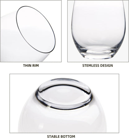 Stemless Wine Glasses Set of 12, 15 Ounce Smooth Rim Standard Wine Glass Tumbler for Red, White Wine, Dishwasher Safe5