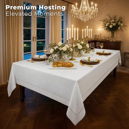 Signature Linen™ by D'Moksha, White Tablecloth, Rectangle Tablecloth 60 X 144 Inch, 100% Pure Linen, Hemstitch, Machine Washable, Long Table Cloth for Dining- Fall, Weddings, Outdoor Hosting3