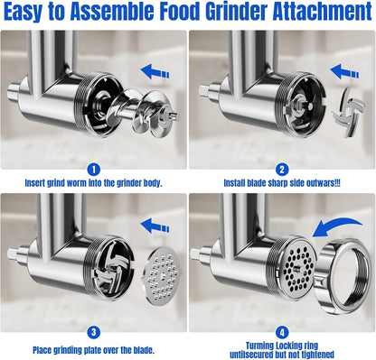 Metal Food Grinder Attachments for Kitchenaid Stand Mixers | Meat Grinder, Sausage Stuffer, 15Pcs Meat Grinder Accessories Set, Silver4