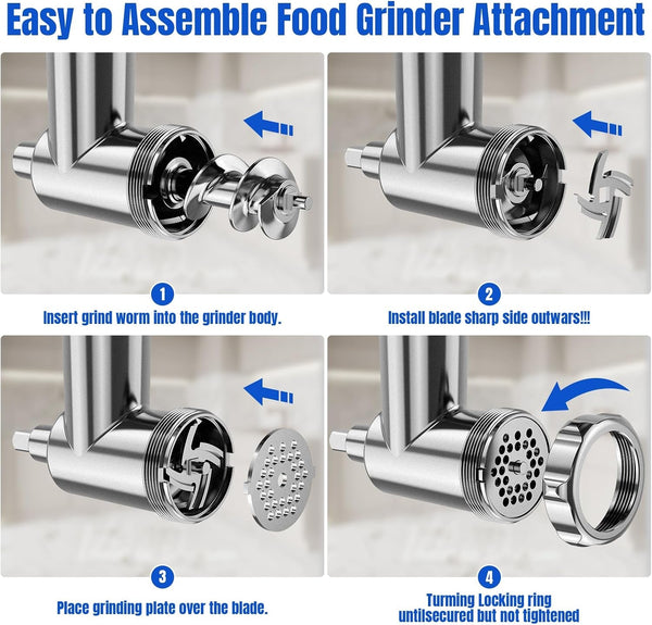 Metal Food Grinder Attachments for Kitchenaid Stand Mixers | Meat Grinder, Sausage Stuffer, 15Pcs Meat Grinder Accessories Set, Silver4