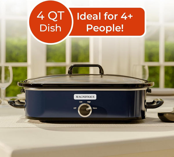 [NEW] MAGNIFIQUE 4-Quart Slow Cooker with Casserole Manual Warm Setting - Perfect Kitchen Small Appliance for Family Dinners, Dishwasher Safe Crock, Blue6