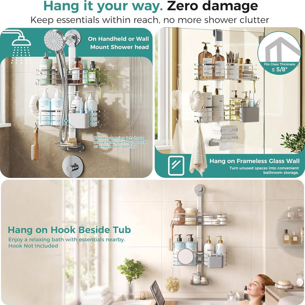 Adjustable Shower Caddy Hanging over Shower Head, Storage Organizer Rack3