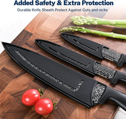 3PCS Kitchen Knife Set with Cover, Sharp Black Knives for Cooking4