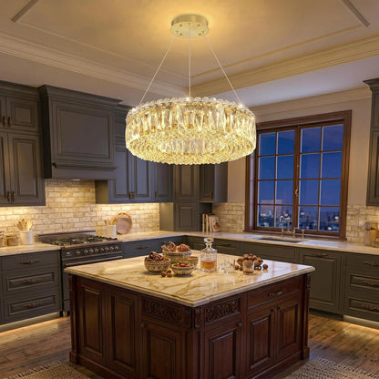 16'' Modern Crystal Pendant Lighting for Dining Room LED Dimmable Chandeliers Crystal Ceiling Light Fixtures for Living Room Foyer Hallway Entryway Gold2