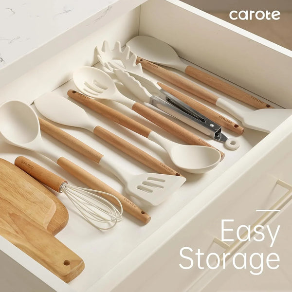 10-Piece Kitchen Utensils Set with Wood Cool-Touch Handles, Cream | Silicone Cooking Utensil, Food Grade, Nonstick Cookware Friendly, Bpa-Free, Heat-Resistant, Everyday Home Essentials, Gifts8