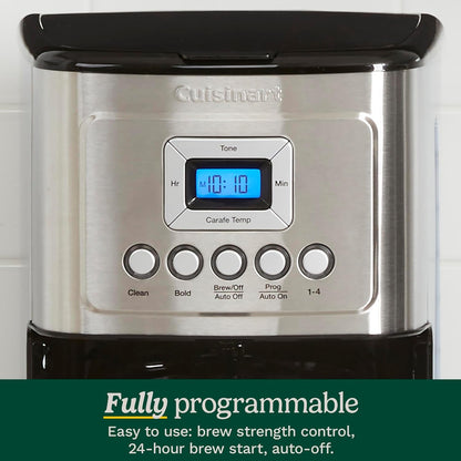 Coffee Maker, Programmable, Stainless Steel, 14-Cup Glass Carafe | Perfectemp Coffee Machine with 1-4 Cup Settings, Strength Control, Auto-Off & a Reusable Gold Tone Filter, DCC-32003