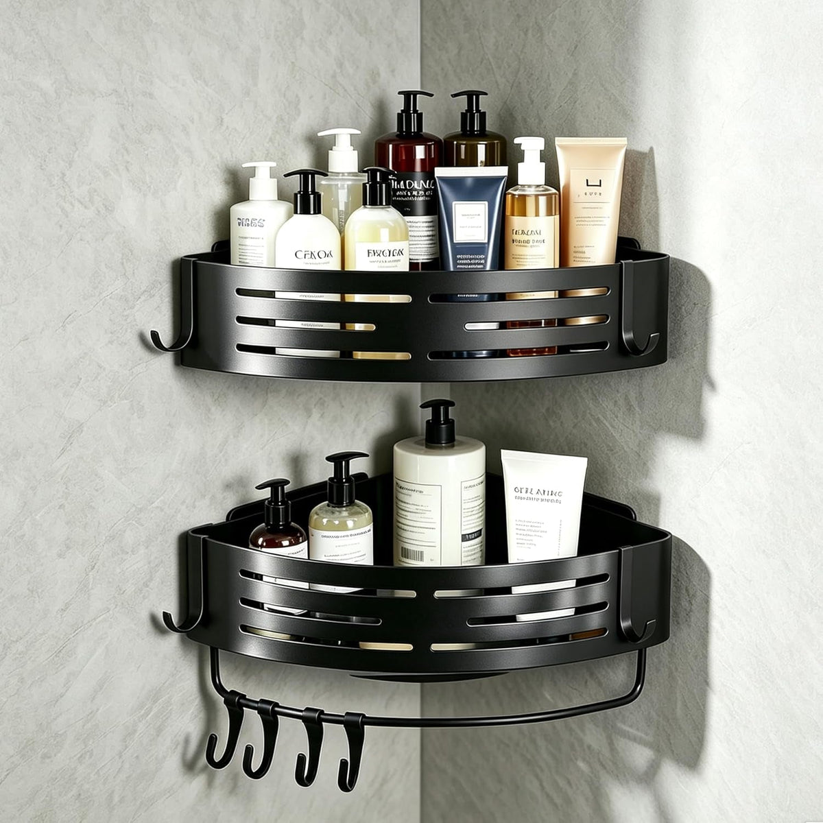 adhesive-black-corner-shower-caddy-no-drilling-2-pack-aluminum-shower-shelf