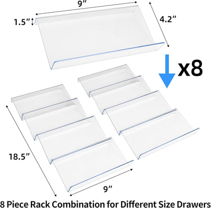 Clear Acrylic Spice Drawer Organizer, 4 Tier- 2 Set Expandable from 9" to 18" Seasoning Jars Drawers Insert, Kitchen Spice Rack Tray for Drawer/Countertop (Jars Not Included)6
