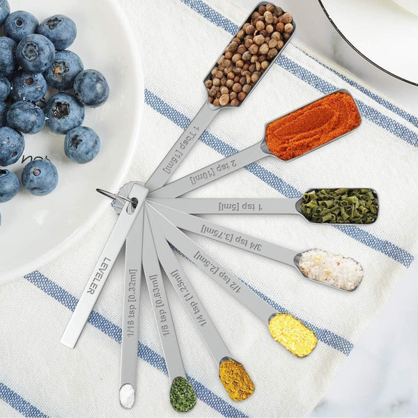 Measuring Cups & Spoons Set of 21 - Includes 7 Stainless Steel Nesting Cups, 8 Measuring Spoons, 1 Leveler & 5 Mini Measuring Spoons, Ideal for Dry and Liquid Ingredients5