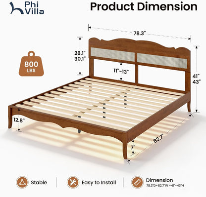 Solid Wood King Size Bed Frame with Adjustable Headboard2