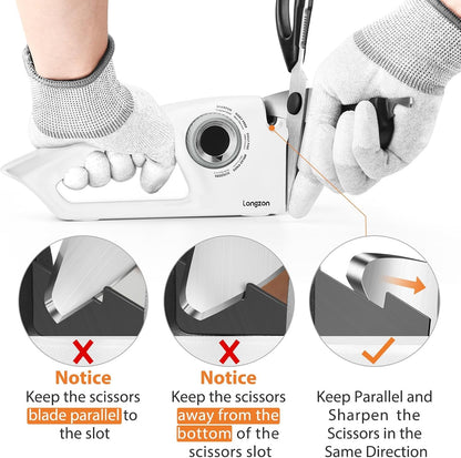 6-In-1 Knife Sharpener 5 Stage with Cut-Resistant Glove,White+Gray6