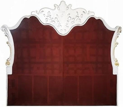 King Size Bed, Ivory Faux Leather Upholstery, Victorian Rococo Carved Wood Frame, Antique Pearl White Finish, Button-Tufted Headboard, Low-Profile Footboard, Regal Master Bedroom4