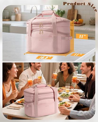 Double Layers Slow Cooker Bag, Slow Cooker Insulated Carrier | Compatible with 6-8 Quart Crockpot & Hamilton Beach, with Utensils Storage Section, Pink6