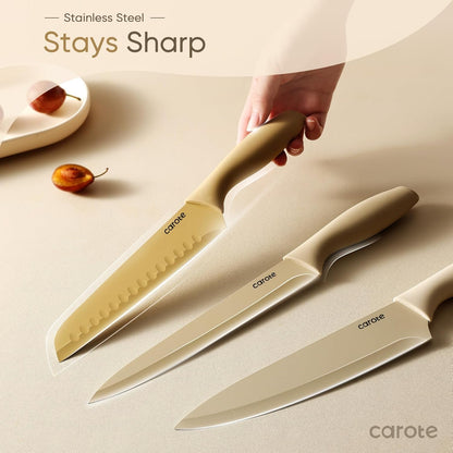 Kitchen Knife Set, 6 Color-Coded Knives and 6 Blade Guards, 12-Piece | Stainless Steel Blades, Ceramic Nonstick Coating, Long-Lasting Sharpness, Rust-Resistant, Non-Slip, Dishwasher Safe4
