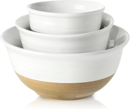 Ceramic Serving Bowls, Large Salad Pasta Mixing Bowls Set, 2.1/1.0/0.5 Qt for Entertaining, White Nesting Batter Bowls for Prepping Baking, Dishwasher Microwave Safe, Set of 31