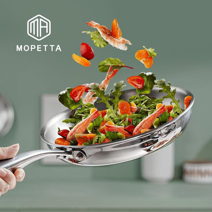10 Inch Tri-Ply Stainless Steel Frying Pan with Lid,No Coatings PFOA&PTFE Free Skillets,Chef'S Pans,Dishwasher and Oven Safe Cookware, Compatible with All Cooktops5