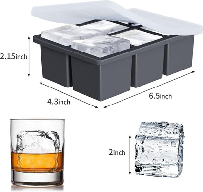 Large Ice Cube Tray for Whiskey:  Silicone Ice Cube Trays with Lid - 2Pack Big Square Old Fashioned Ice Cube Maker for Cocktail - 2Inch Huge Cubed Ice Trays for Whisky5