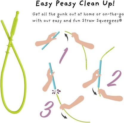 Wide Premium Reusable Silicone Drinking Straws + Patented Straw Squeegee - 9” Long with Curved Bend for 20 30 32 Oz Tumblers Non Rubber, Flexible, Safe for Kids/Toddlers, Smoothie6