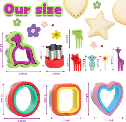 32 Pcs Sandwich Cutter and Sealer Set, Bread Decruster Sandwich Cutter Pancake Maker & Fruit Vegetables Cutter Shapes, Bento Lunch Box Food Decor Tool for School Party Snack DIY6