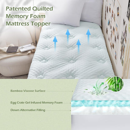 Twin XL Mattress Topper College Dorm Memory Foam Soft Mattress Pad | Twin XL Mattress Topper Viscose Derived from Bamboo, Twin XL Bed Mattress Pad Cover for Back Pain Relief, 39" X 80", White2