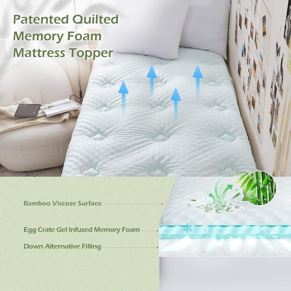 Twin XL Mattress Topper College Dorm Memory Foam Soft Mattress Pad | Twin XL Mattress Topper Viscose Derived from Bamboo, Twin XL Bed Mattress Pad Cover for Back Pain Relief, 39" X 80", White2