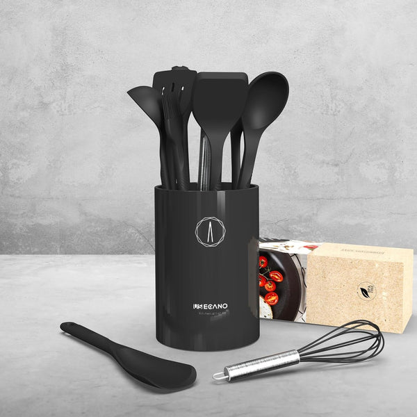 Silicone Cooking Utensils Set - 600°F Heat Resistant, Nonstick Kitchen Utensil Set with Spatulas, Spoons, Whisk, Tongs, BPA Free, Dishwasher Safe, Black5