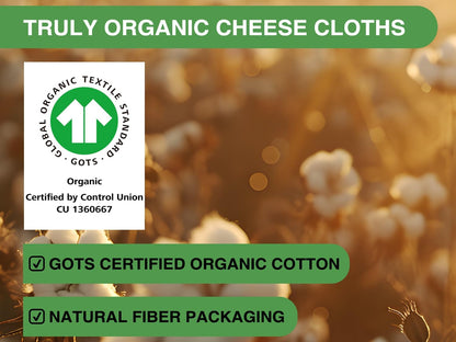 Organic Cheese Cloths, GOTS Certified, 36X36Inch, Reusable Cheese Cloth | Grade 100 Closed Edges Fabric Fine Mesh Cloth, Unbleached Cotton Muslin Cheesecloth for Straining, Cooking, Crafts - 9 Sq.Ft2