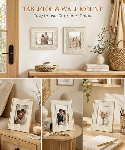 5X7 Boho Picture Frame Rattan Beige Unique Coastal Photo Frame5