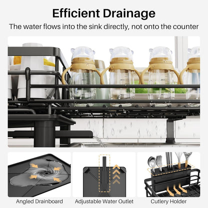 Expandable Dish Drying Rack for Kitchen Counter, Stainless Steel, Black5