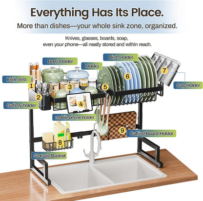 over the Sink Dish Drying Rack (Expandable Height and Length) Snap-On Design 2 Tier Large Dish Rack4